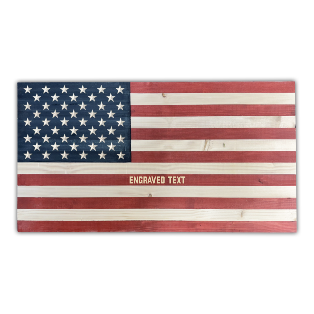 Classic Wooden American Flag (American/Large (36&quot; x 19&quot;)/Natural/With Engraving)