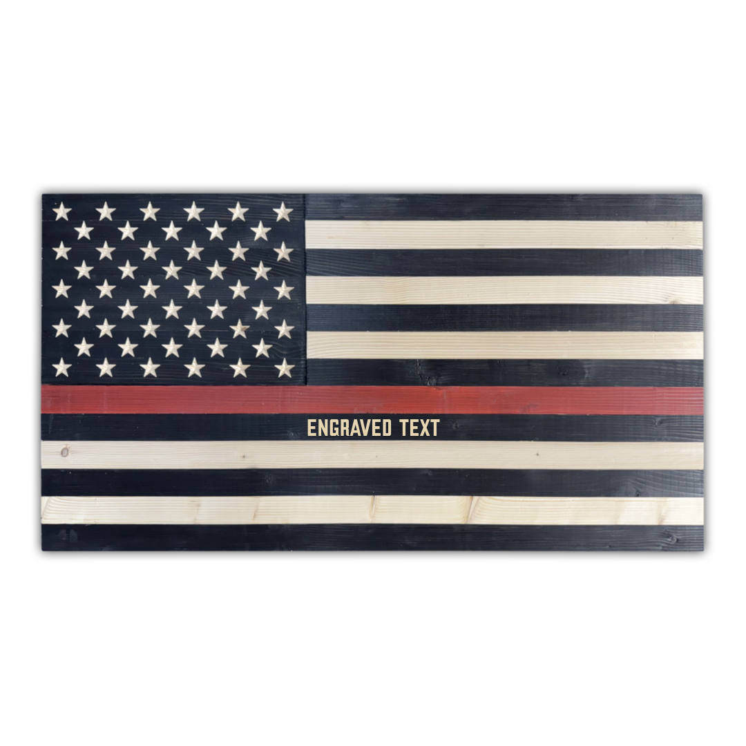 Classic Wooden American Flag (Thin Red Line/Extra Large (45" x 25")/Indoor Satin/With Engraving)