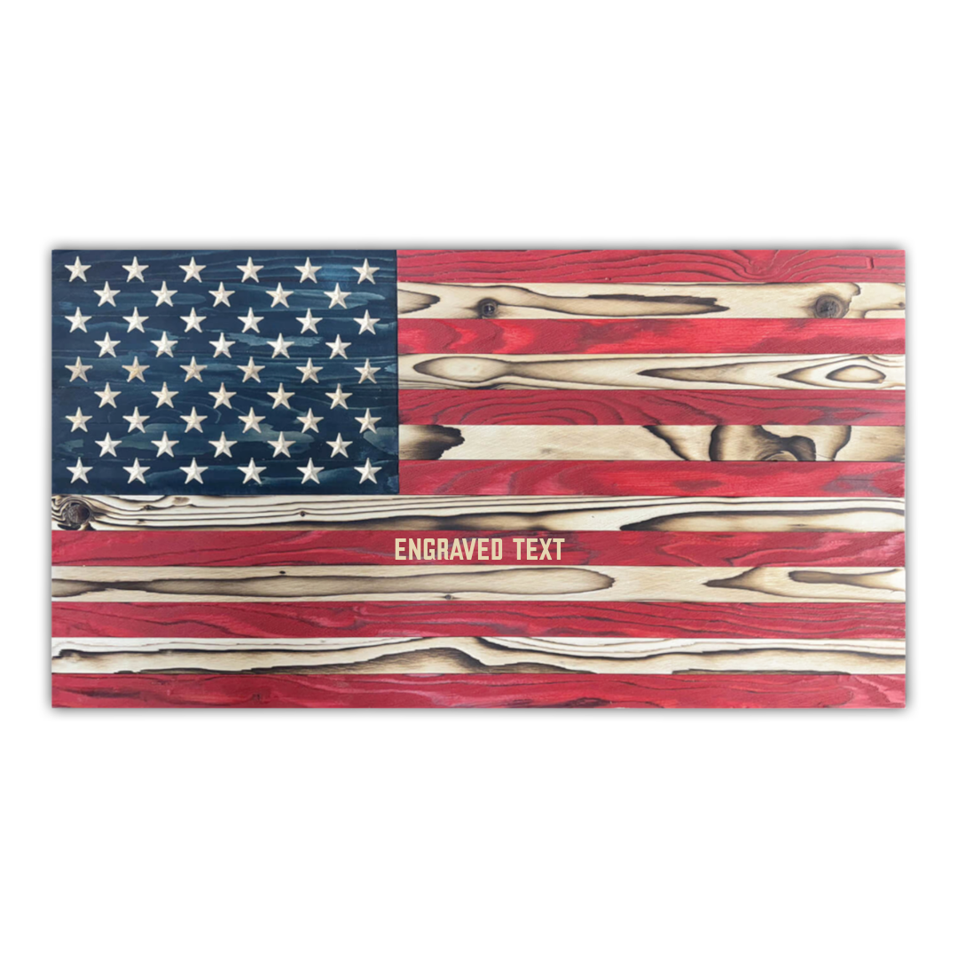 Signature Character Grain Wooden American Flag (American/Large (36&quot; x 19&quot;)/Natural/With Engraving)