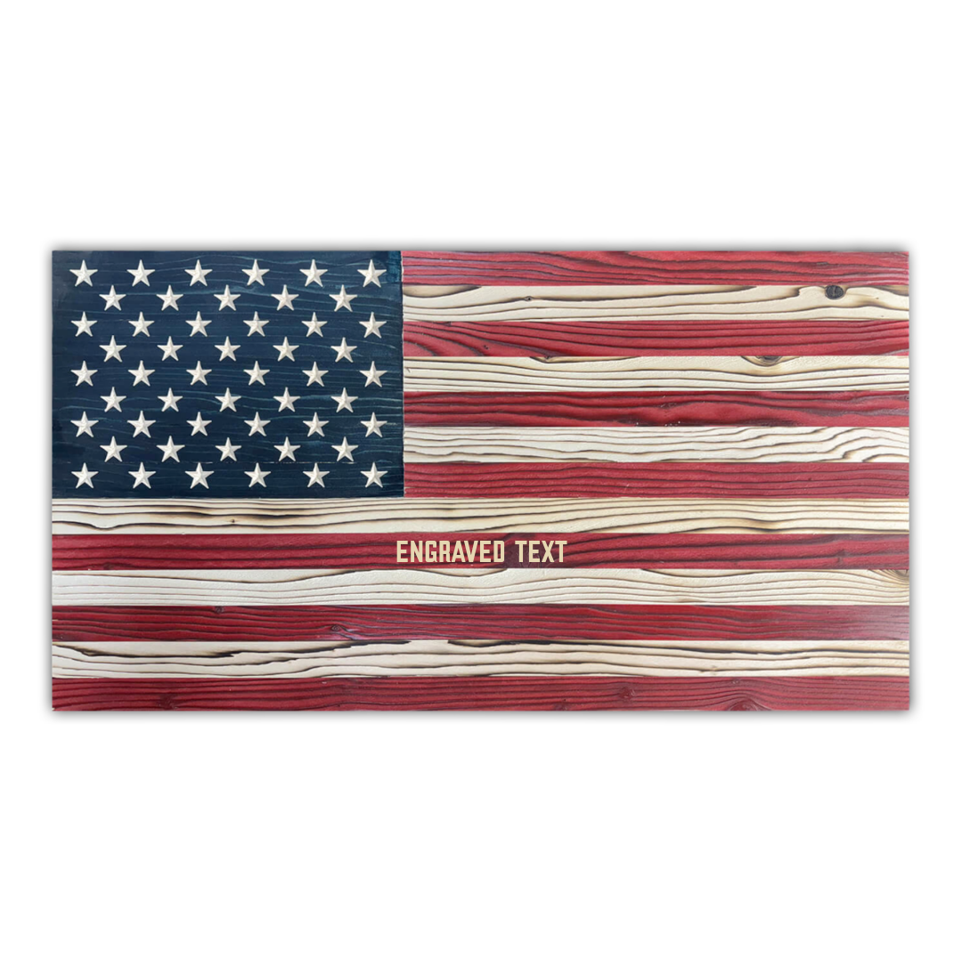 Signature Straight Grain Wooden American Flag (American/Large (36&quot; x 19&quot;)/Natural/With Engraving)
