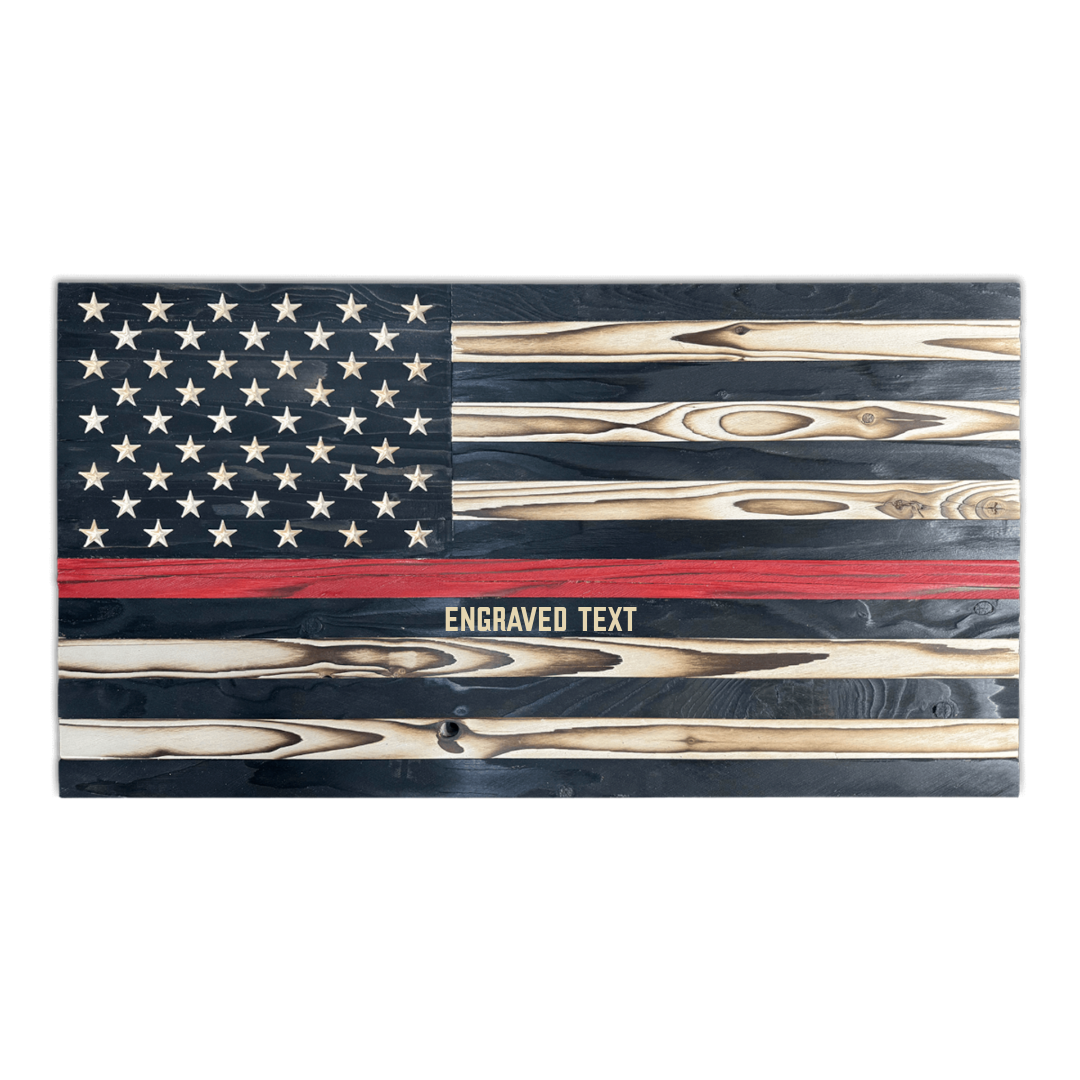 Signature Character Grain Wooden American Flag (Thin Red Line/Medium (24" x 13")/Indoor Gloss/With Engraving)