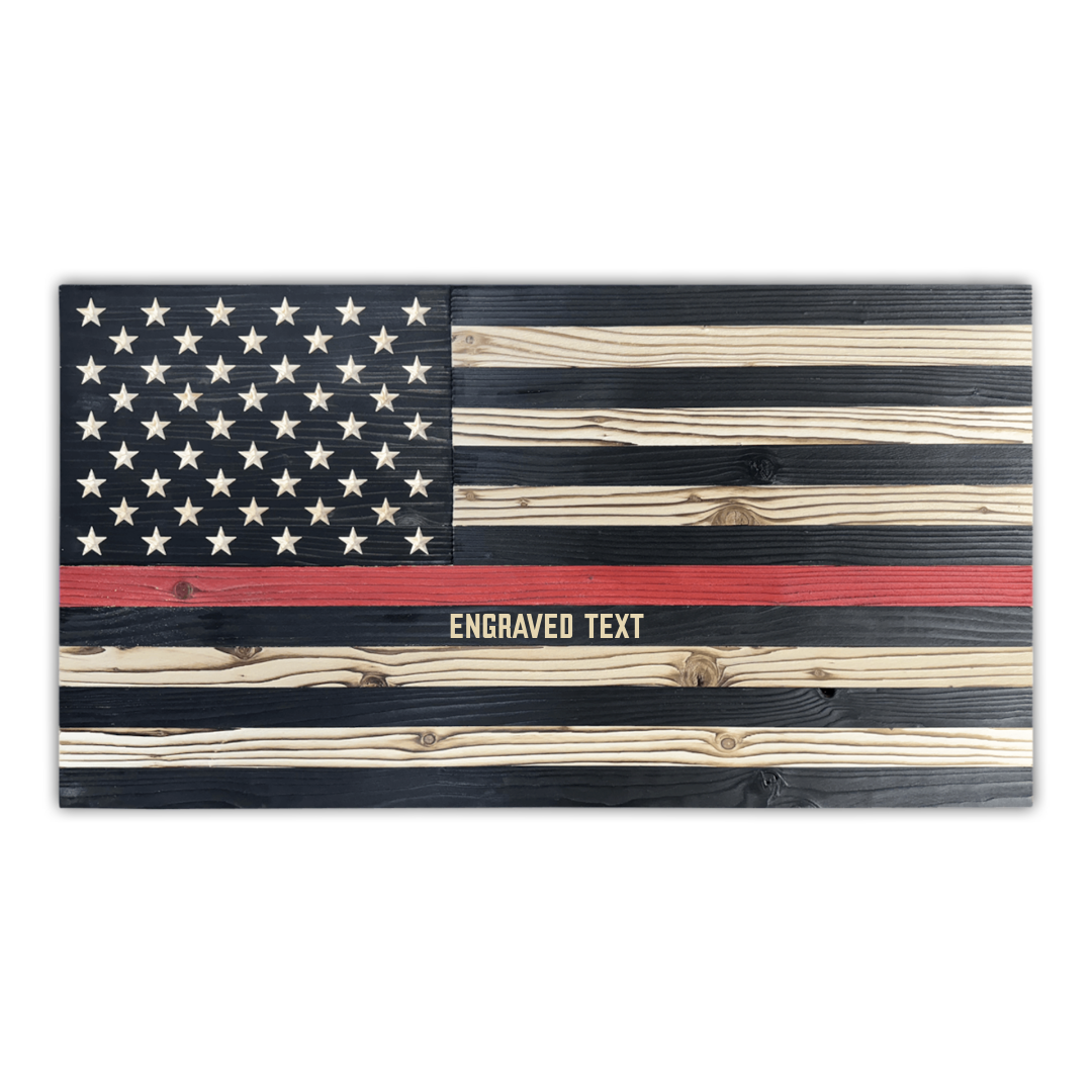 Signature Straight Grain Wooden American Flag (Thin Red Line/Medium (24" x 13")/Natural/With Engraving)