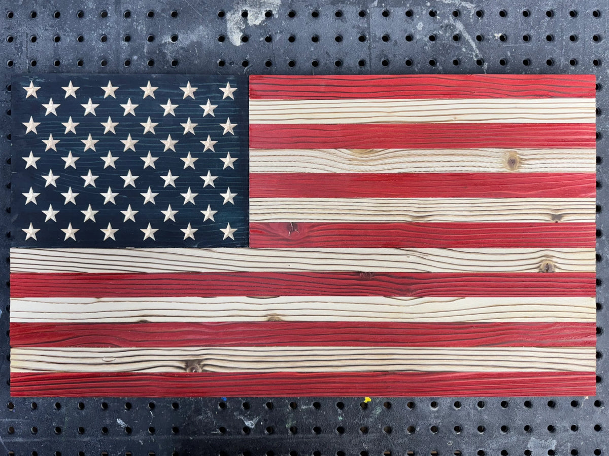 Signature Straight Grain Wooden American Flag